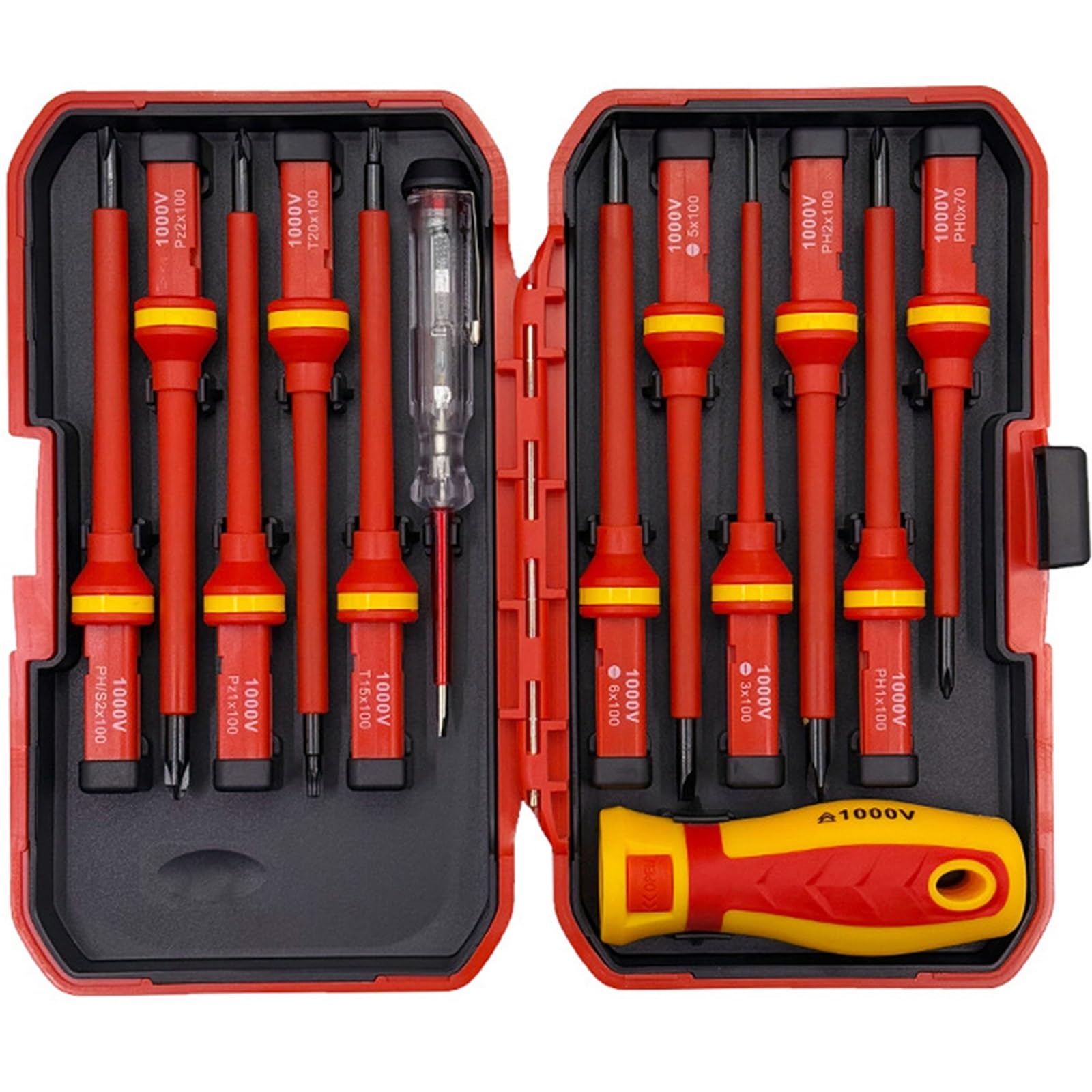 Tester di tensione Para punte Pozidriv Torx a taglio Phillips in acciaio S2 isolato da 1000 V Set di prolunghe(13 pcs combo)