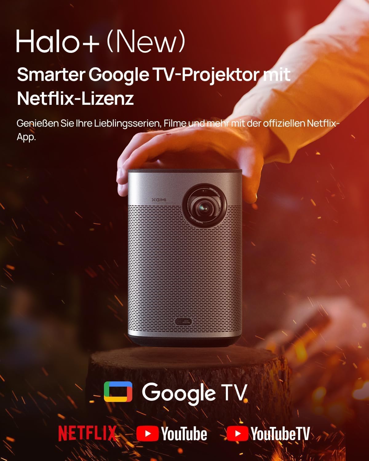 XGIMI Halo+ GTV, Videoprojecteur Portable 1080P avec Support Multi-Angle,Google TV avec Licence Netflix, 700 ISO Lumens, 2x5W Harman Kardon, ISA, Wi-FI, écran 200 po.