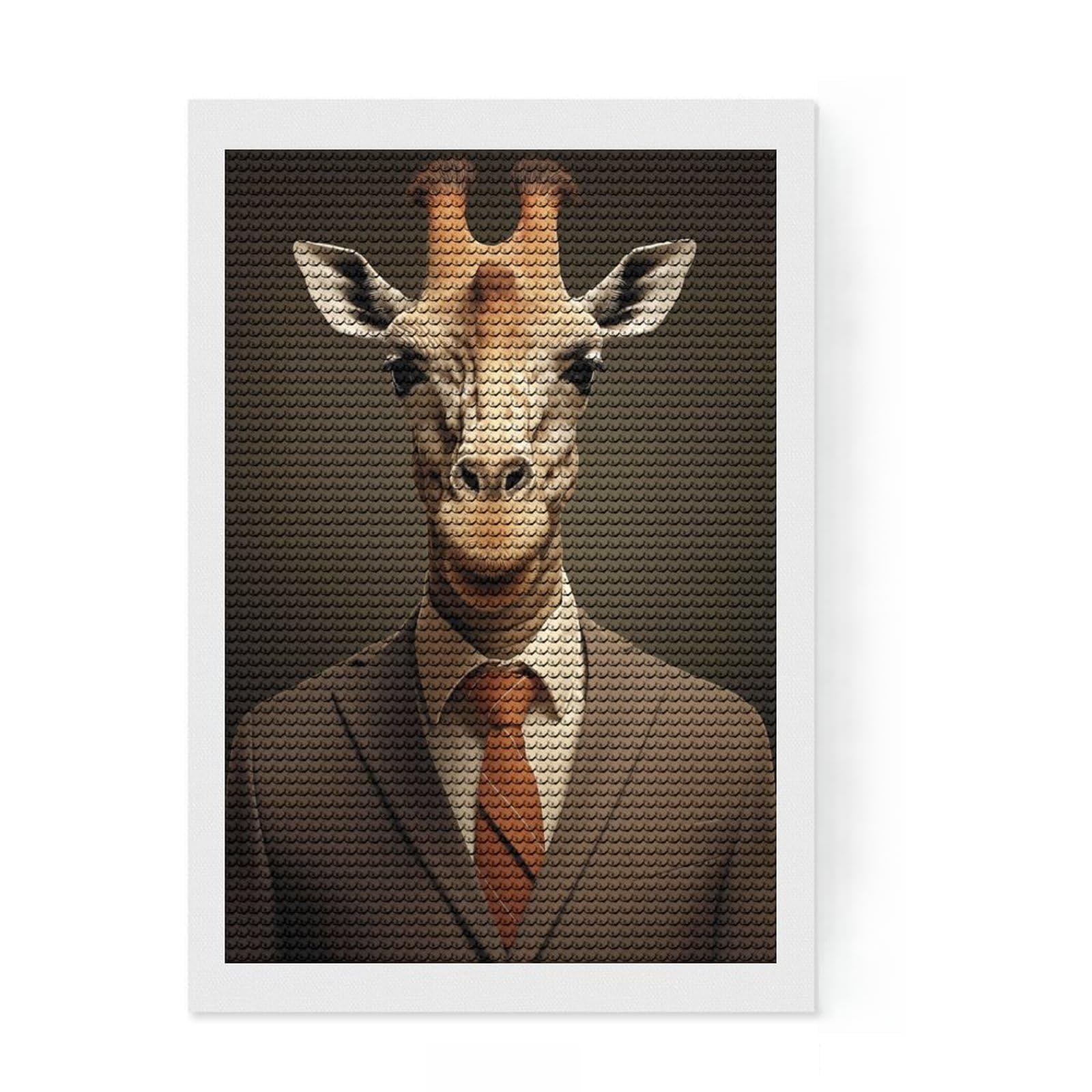 Junmoney Funny Giraffe in A Suit DIY Diamond Art Canvas Kit 8"x12", Easy to Enjoy, Adhesive Canvas, Aesthetic Room Decor, Thoughtful Handmade Gift