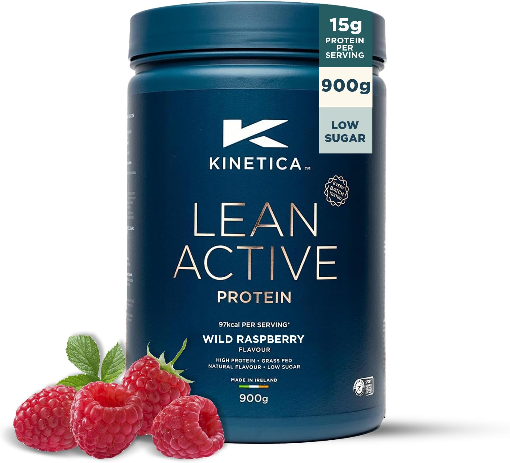 – Kinetica Sports Lean Active Protein Powder - Wild Raspberry Flavour | 16g Protein/Serve, 36 Servings/900g Pack | High in Fibre & Protein with Green Tea Extract | Low in Fat & Sugar | Easy Mixability