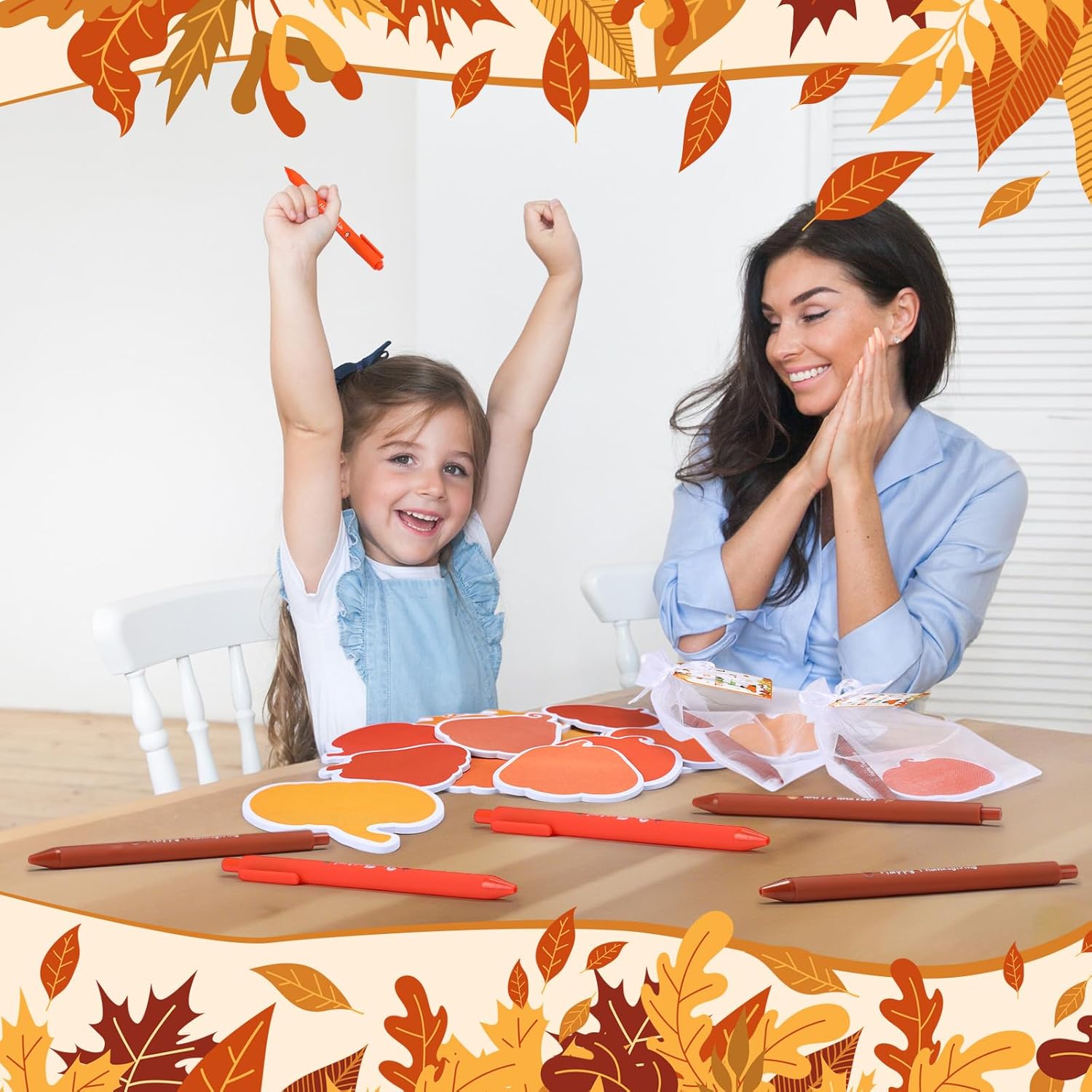 Fullhawl 36 Sets Fall Thanksgiving Sticky Notes with Pens Bulk Pumpkin Notepads Autumn Self Sticky Memo Pads to Do List with Tags Organza Bags for Coworkers Teachers Thanksgiving Gifts Office Supplies