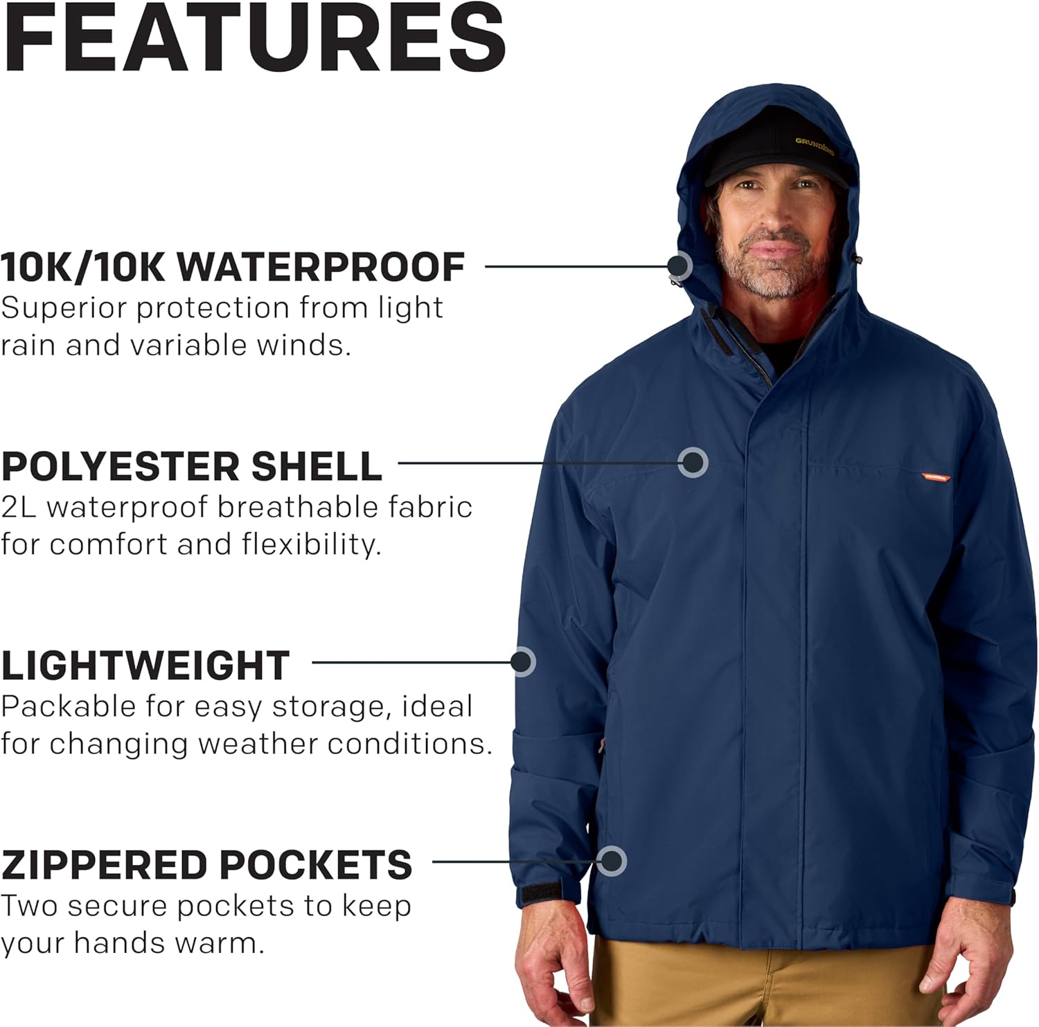Grundéns Cutter Jacket – Waterproof, Packable, Lightweight Rain and Wind Resistant Fishing Jacket for Men