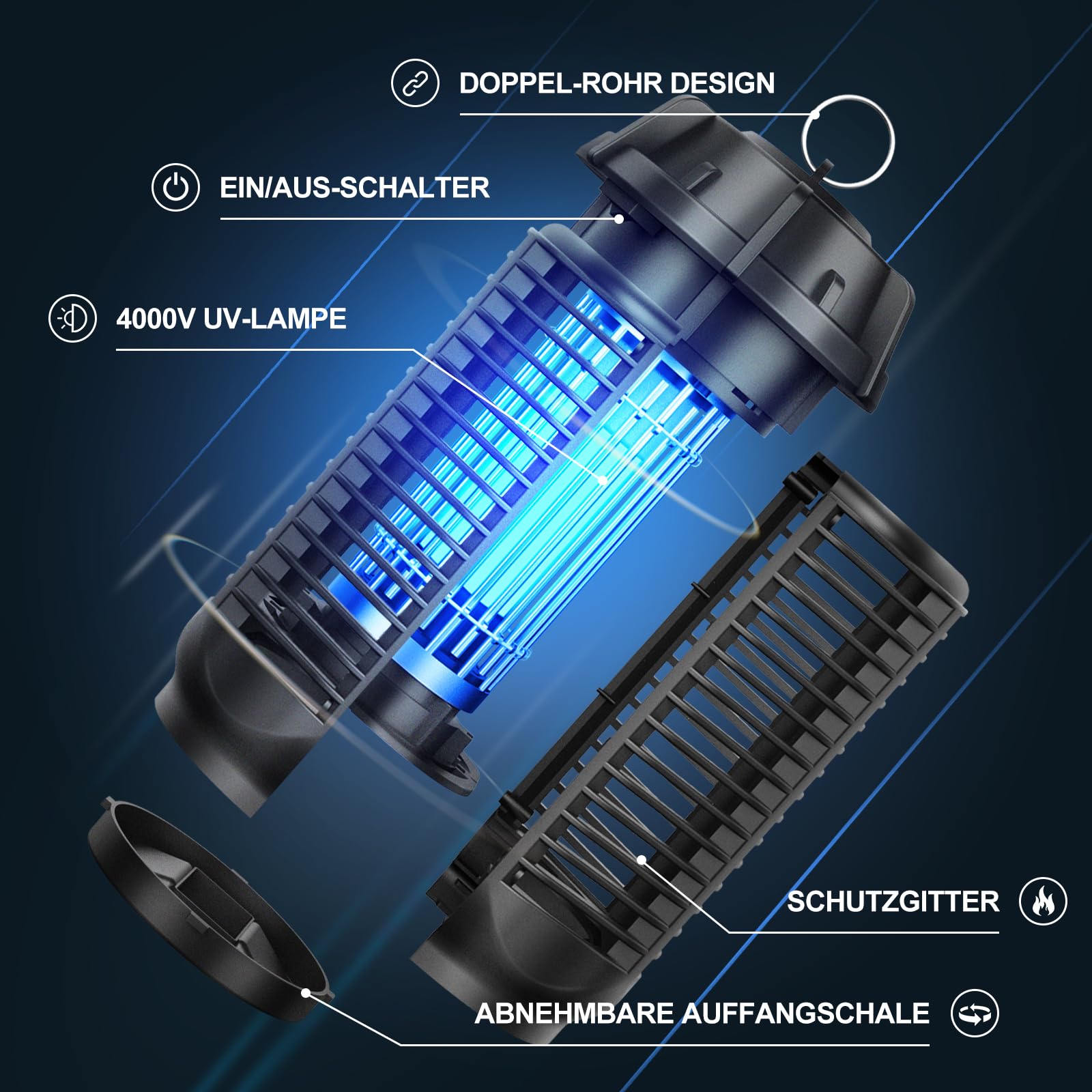 Insektenvernichter Elektrisch, 20 W UV-Lampe Stark Elektrischer Insektenfalle Mückenlampe,Elektrische Mückenfalle Mückenlampe für Garten Innen und Aussen, Wasserdicht