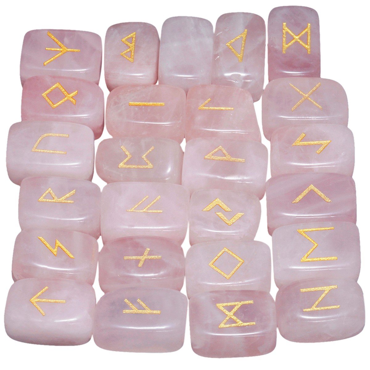 mookaitedecor 25 Pièces Quartz Rose Runes Divinatoires Pierres Poli Roulée Gravée Cristal pour Reiki Guérison Décoration