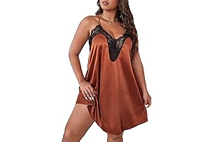 Satin Nightgown Plus Size - Sexy V-Neck Lace Trim Backless Chemise