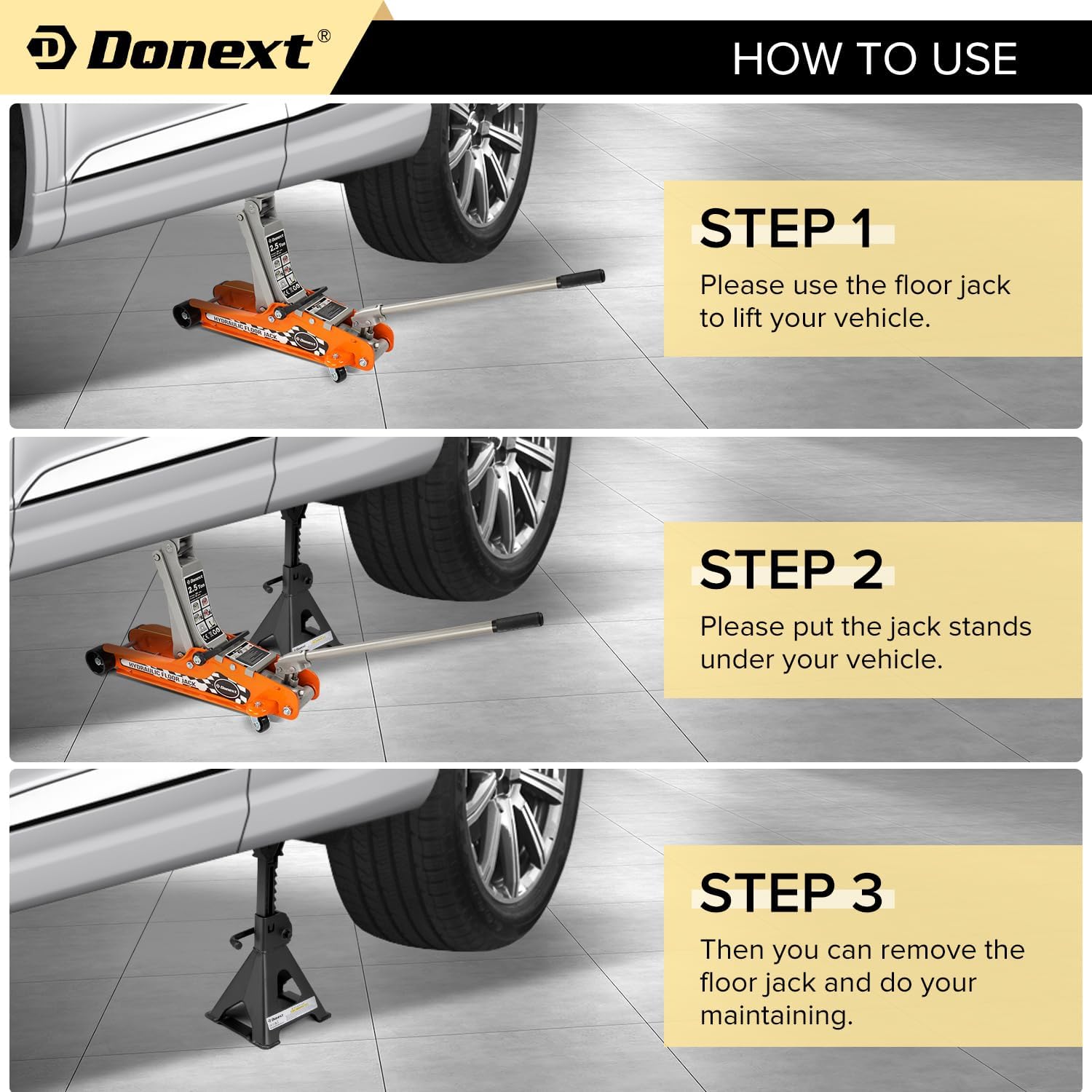 Donext Jack Stands 3 Ton (6,500 lb) Capacity Steel, 1 Pair Black Lifting Stand Adjustable Jack Stands