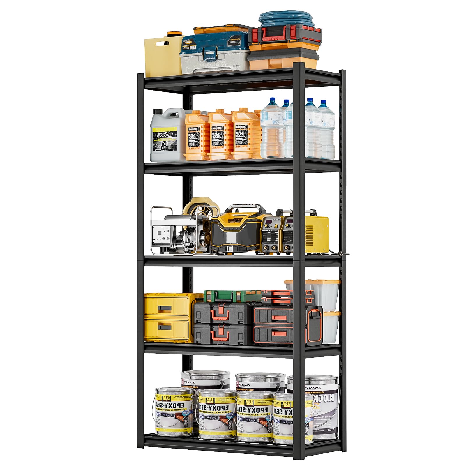 Himimi Scaffale per Carichi Pesanti in Metallo 90x40x182 cm, Portata 1000kg, Scaffalatura a 5 Ripiani a Griglia Regolabili, Scaffale ad Incastro per Garage Cantina Magazzino Officina Cucina, Nero