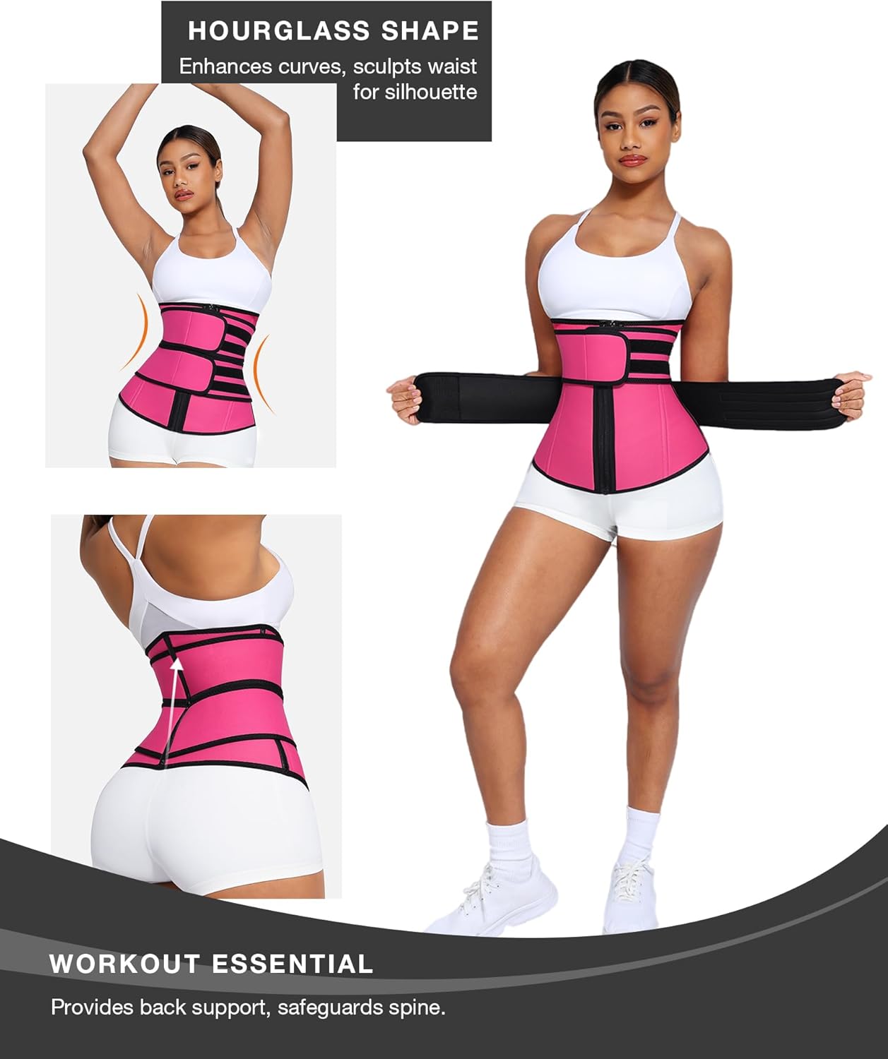 Lover-Beauty Waist Trainer for Women Long Torso Sauna Workout Waist Trainers Double Belts Neoprene Corset Waist Cincher Zipper Trimmer, Large - Image 3