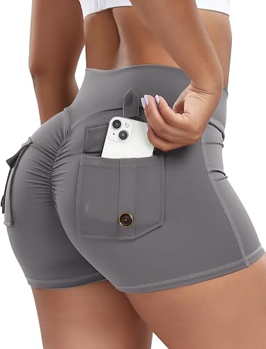 SEASUM Women Pocket Shorts Scrunch Butt Workout Cargo Shorts