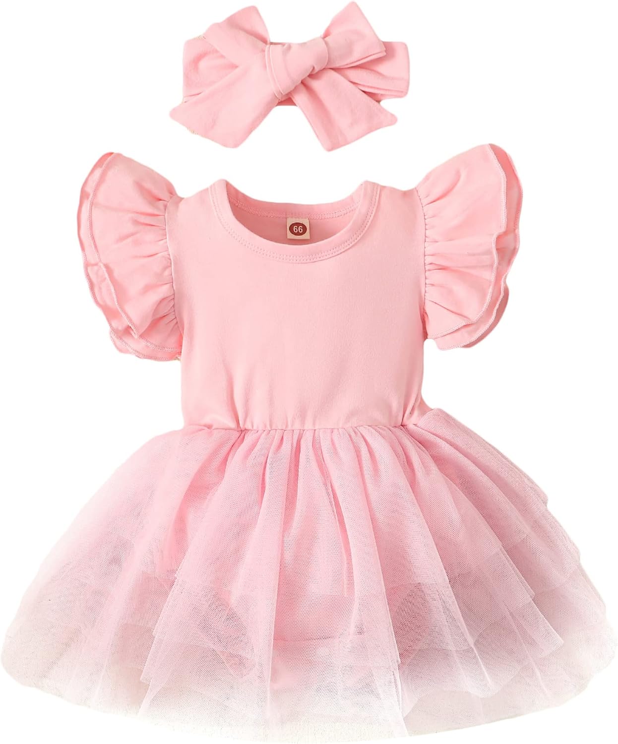 Baby Girl Ruffle Sleeve Romper Dress Infant Jumpsuit Tutu Skirt Set Newborn Princess Tulle Dresses Headband Outfit