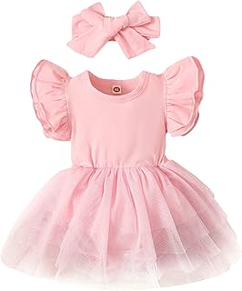 Baby Girl Clothes Infant Ruffle Sleeve Romper Dress Newborn Solid Tutu Skirt Sets Jumpsuit Headband Outfit - Buy now