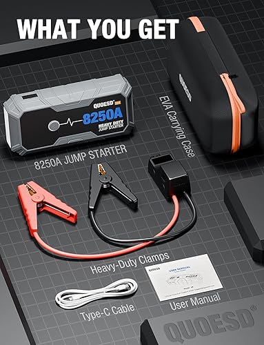 Miniatura 9 de Batería de arranque de salto 8250A (para todo el gas o 10.0+L Diesel), arranque de auto resistente potable de 12 V con banco de energía de 60 W, 48