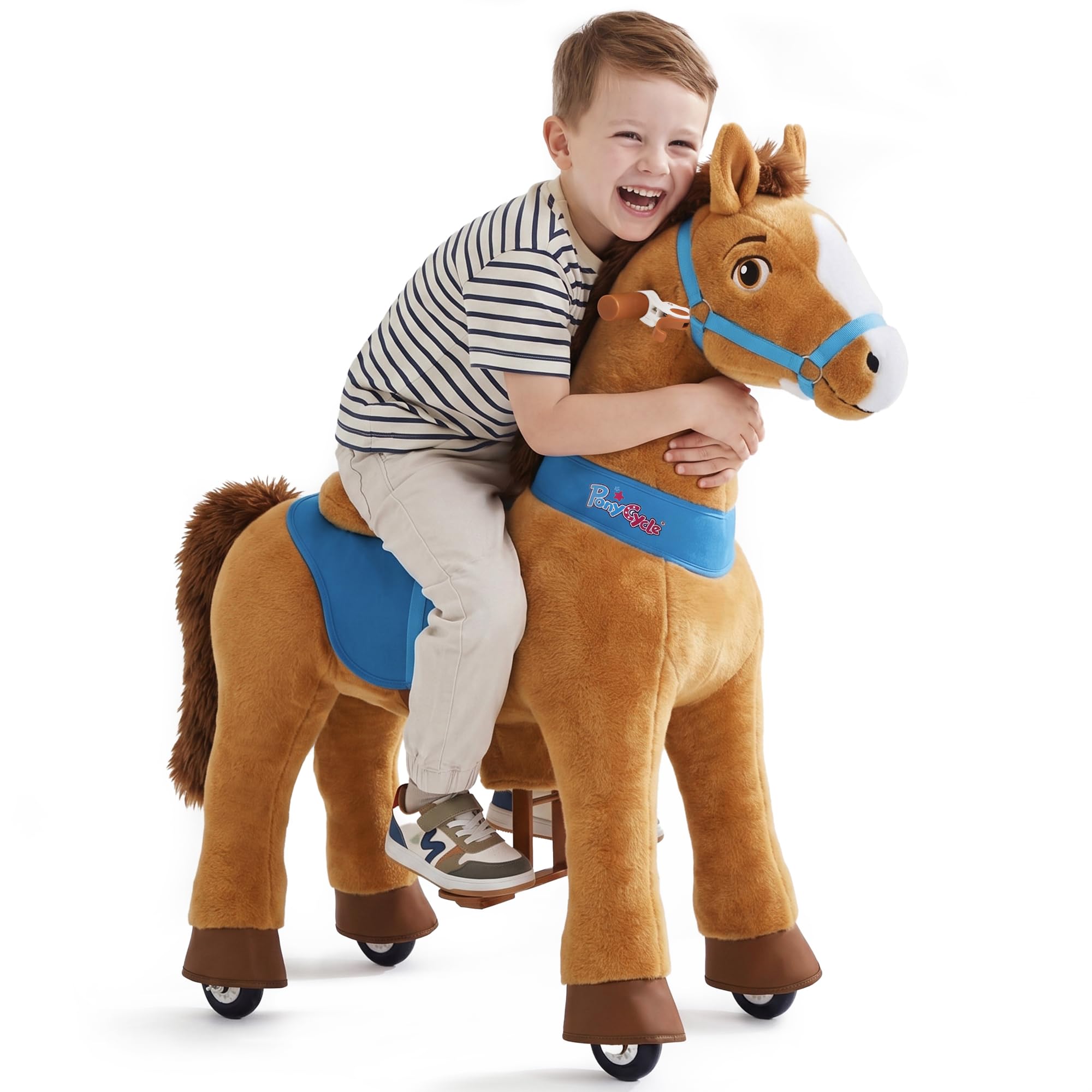 PonyCycle Model E Zabawka Jeździecka na Koniu z Hamulcem (Brązowy/Rozmiar 4 dla wieku 4-7 lat) Pluszowa Zabawka na Konia dla Dzieci - Zabawka dla Małych Kowbojów - E437