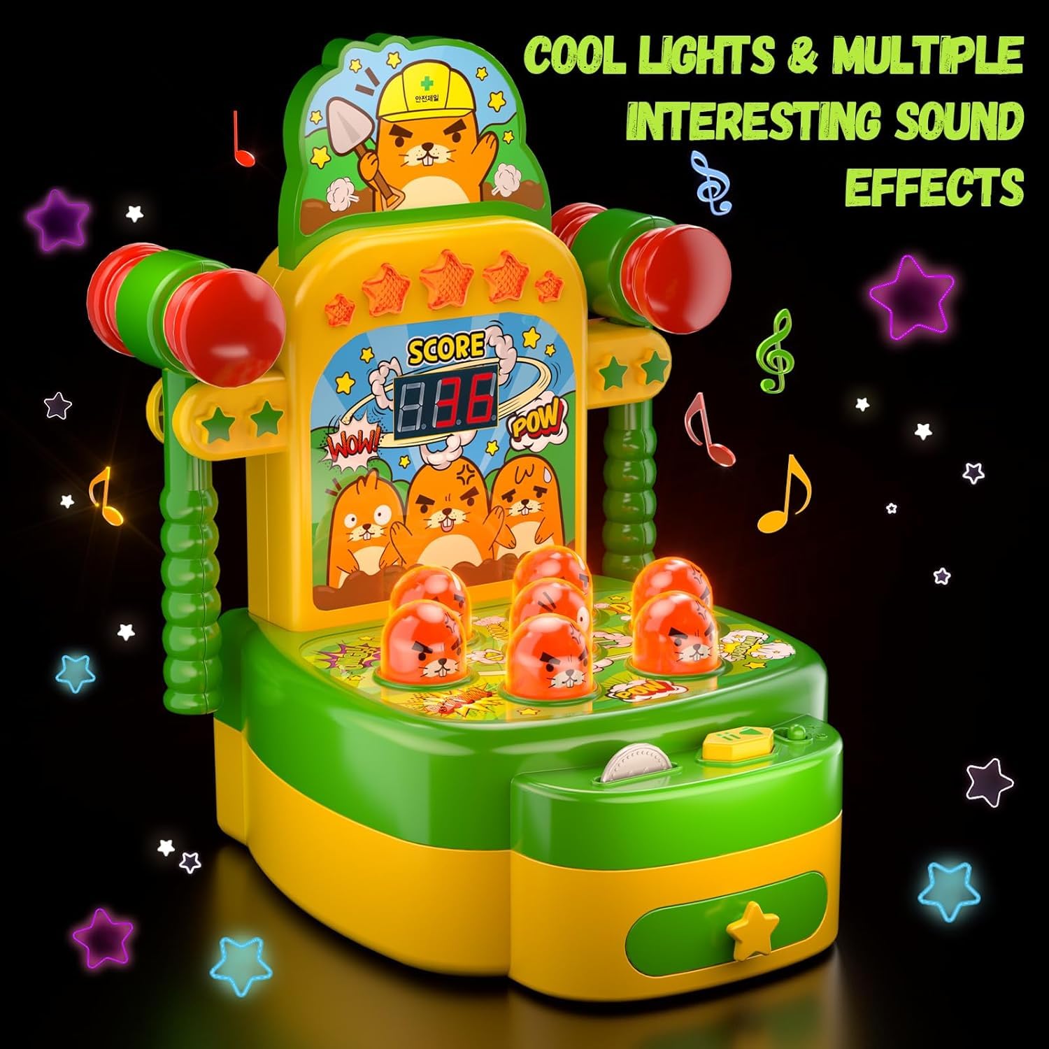 Mole Whack Spiel für Kinder ab 3 Jahre, Whack Spiel mit 2 Hämmern, Hau-den-Maulwurf-Spiel Interaktives Musik Spielzeug Elektronische Spiele zur Förderung der Motorik, Entwicklungsspielzeug