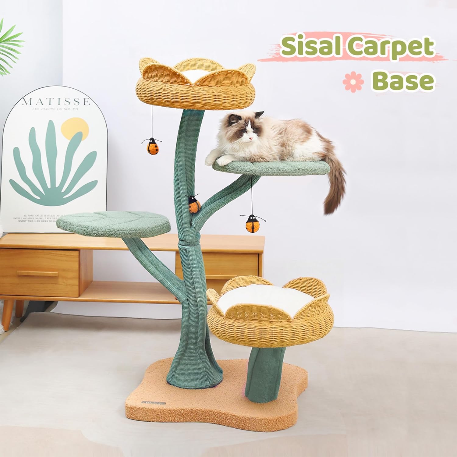 Happy & Polly Tulip Design 47.8-in Fleece Large Cat Tree (Yellow)