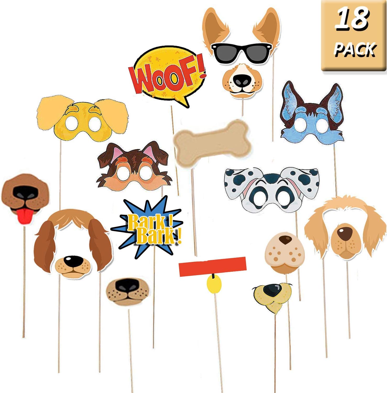Festiko® Puppy Dog Party Costume Props, 18 Pack Dog Photo Booth Props for Dog Themed Birthday Party Decorations