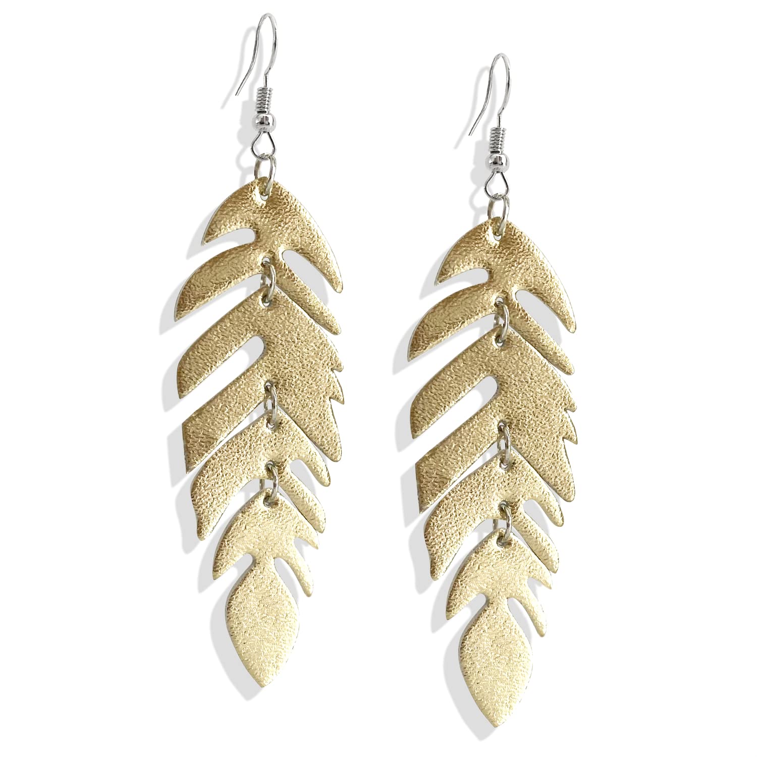 Chic Handmade Lightweight Genuine Leather Dangle Drop Earrings Bohemian Dainty Sparkly Chain Feather Hook Earring for Women Statement Jewelry Gifts