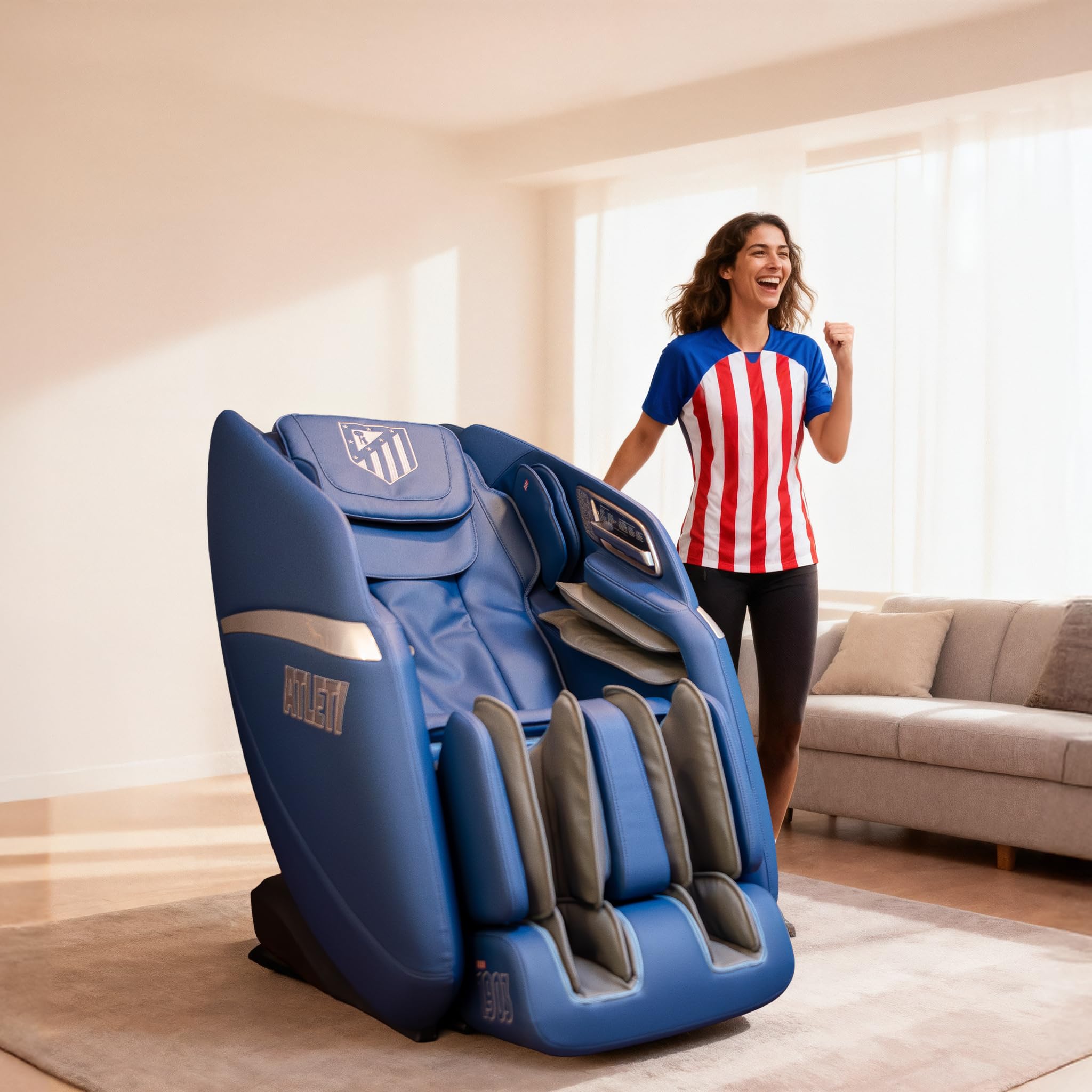 GLOBAL RELAX ATLETICO DE Madrid | Essential 4D Poltrona Massaggio 4D Ufficiale dell'Atletico Madrid | Massaggio 4D Intelligente I Controllo vocale e Bluetooth I Gravità Zero I Termoterapia I Airbag