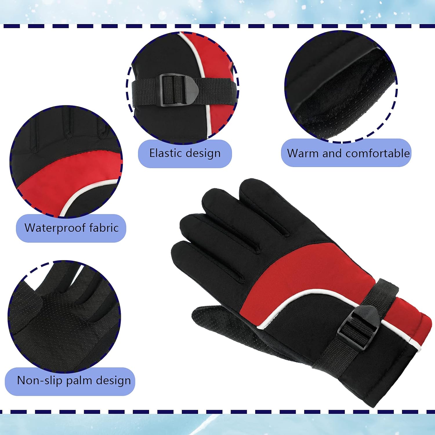 SATINIOR 3 Pairs Kids Waterproof Winter Gloves Warm Snow Ski Gloves Adjustable for Boy Girl Toddler Cold Weather (4-8 Years,Red, Blue, Gray) - Image 4