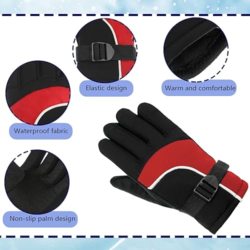 Miniatura 5 de 3 pares de guantes de nieve para niños, guantes de invierno impermeables, cálidos, guantes de esquí resistentes al viento, ajustables,
