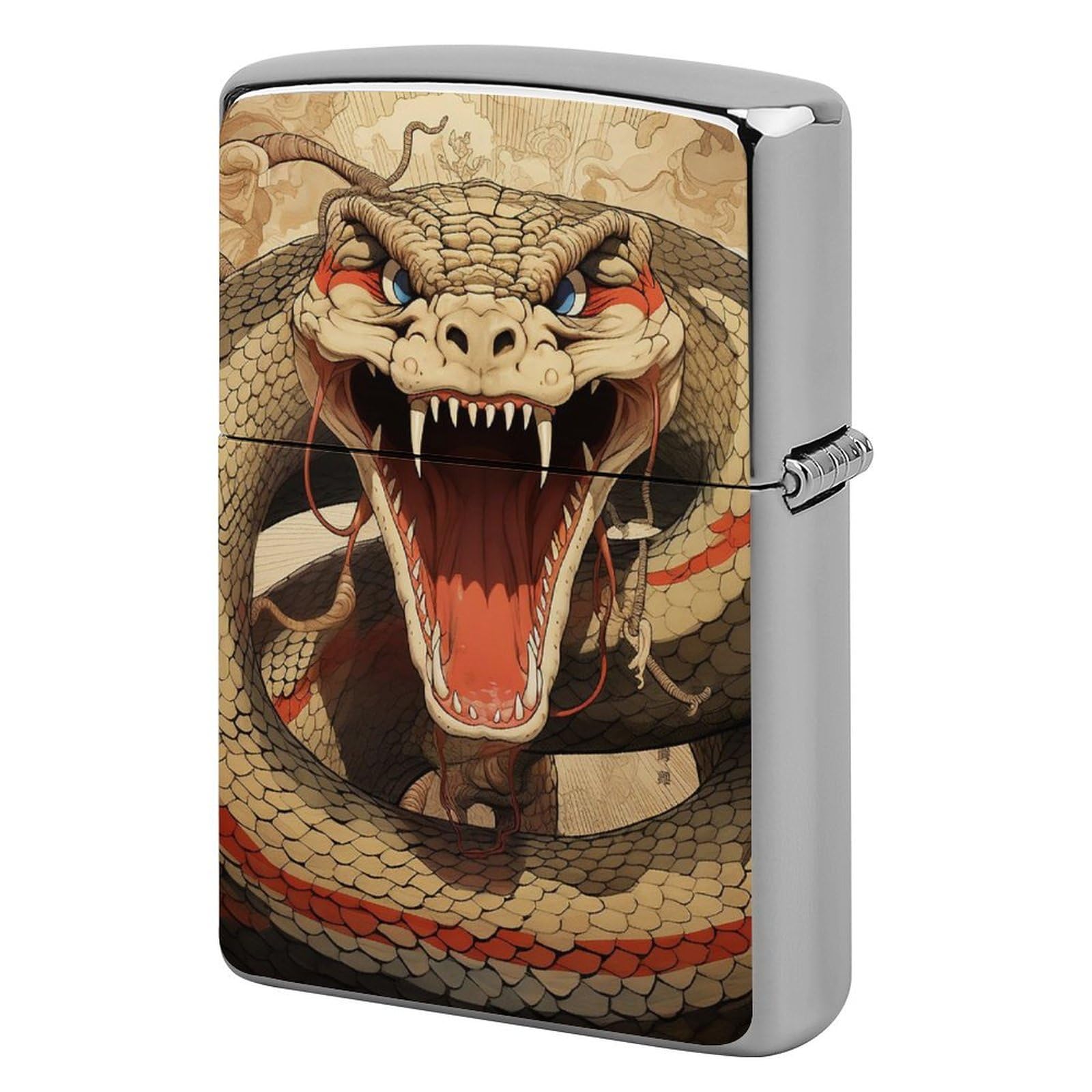 Snake Open Mouth Lighter Cover for Men, Personalized Lighter Case for Birthday Gift, Flip-Top Lighters Protective Cover, Portable Lighters Shell for Outdoor, Travel