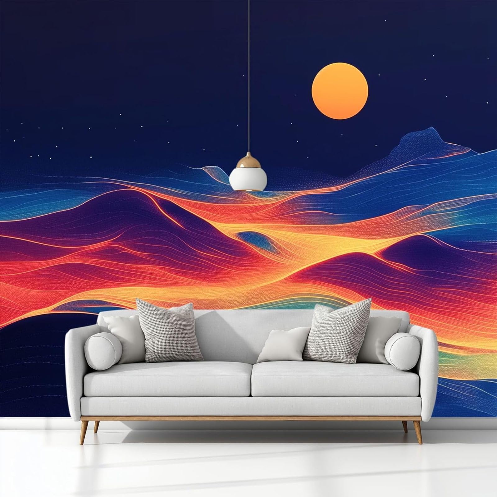 hgjdjhnf Photo Wallpaper Abstract Desert Lines Non-Woven Wallpaper Modern Wall Decoration Design Wall Decoration Living Room Bedroom Dark Blue,430cmx300cm Stickers - Frameless Painting - Poster