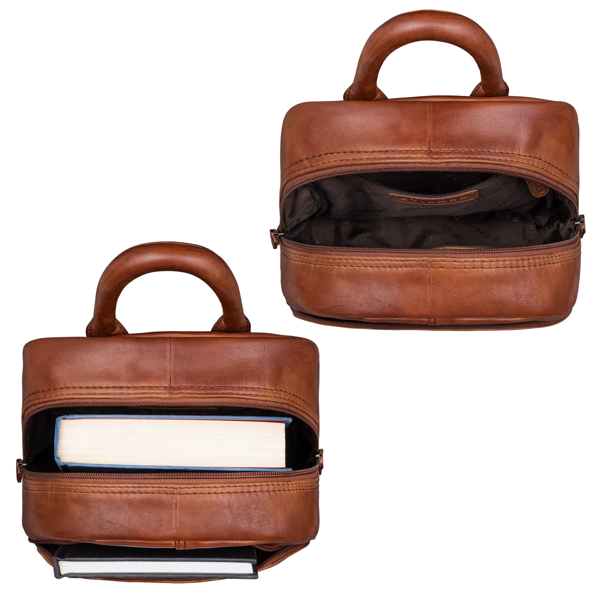 STILORD Elva Mochila Mujer Casual Pequeña de Piel Autentica - Ideale como Mochilas de Viaje Elegante - Bolsa Mochila Cuero Antirrobo con Muchos Compartimentos Color:Brandy - coñac