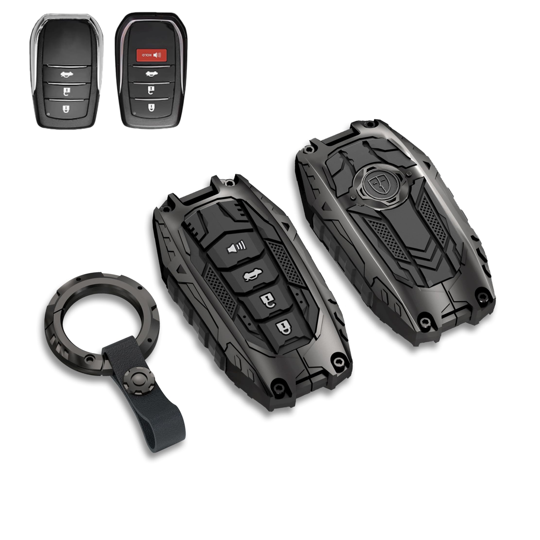 GROIC For Toyota Key Fob Cover With Genuine Leather Keychain, Zinc