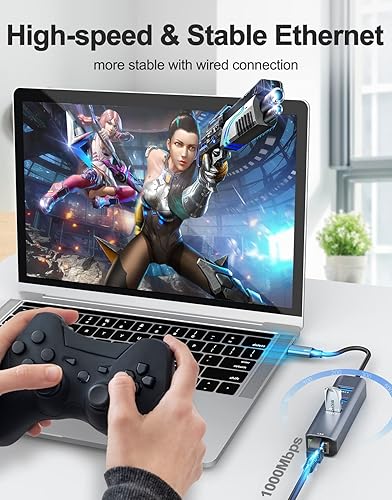 Miniatura 4 de ABLEWE Adaptador USB C a Ethernet, adaptador de red LAN 4 en 1 RJ45 a USB-C/Thunderbolt 3 a Gigabit Ethernet para MacBook Pro/Air 2023/2024, iPad