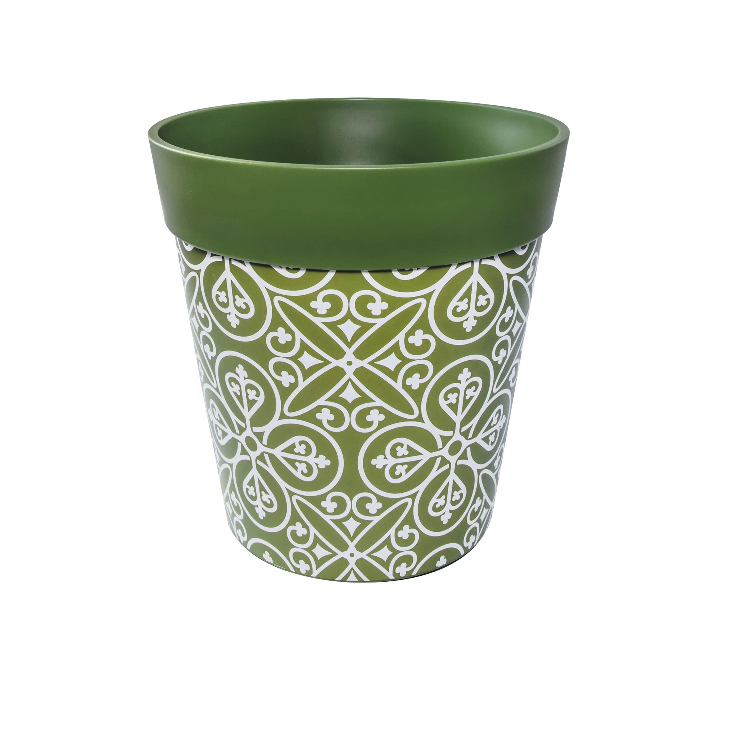 Hum Flowerpots Green Maroc Tile 22Cm, Various Patterns Colours And Sizes, Indoor/Outdoor Plastic Plant Pot, Green Maroc