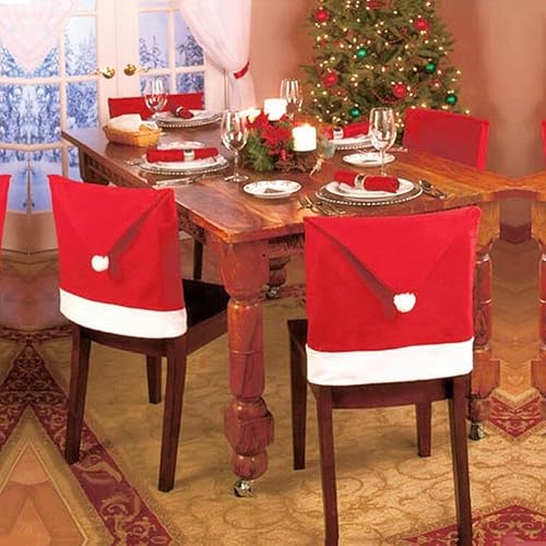 Miniatura 1 de Juego de 6 fundas para sillas de cocina, diseño de Papá Noel de Navidad, color rojo