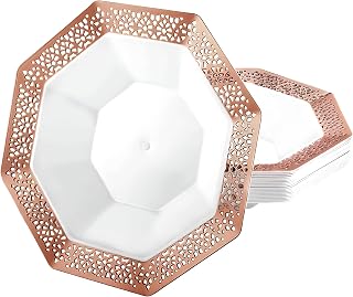 Lacetagon Rose Gold Premium Plastic Octagonal Dessert Bowl - 5 oz. (Packs of 10) - Perfect for Parties, Weddings, and Events