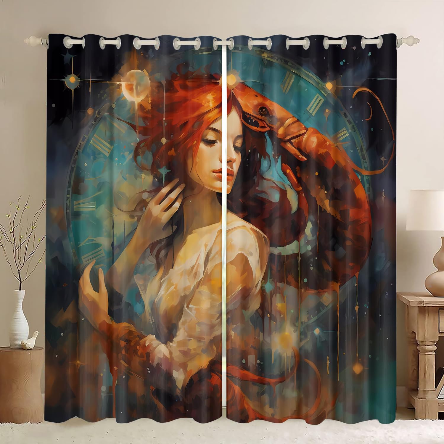 Sun and Moon Curtains 63 Inches Long 2 Panel Sets, Black and White Blackout Living Room Bedroom Curtains & Drapes, Room Darkening Curtains Thermal Insulated Printed Window Treatment Drape Curtains