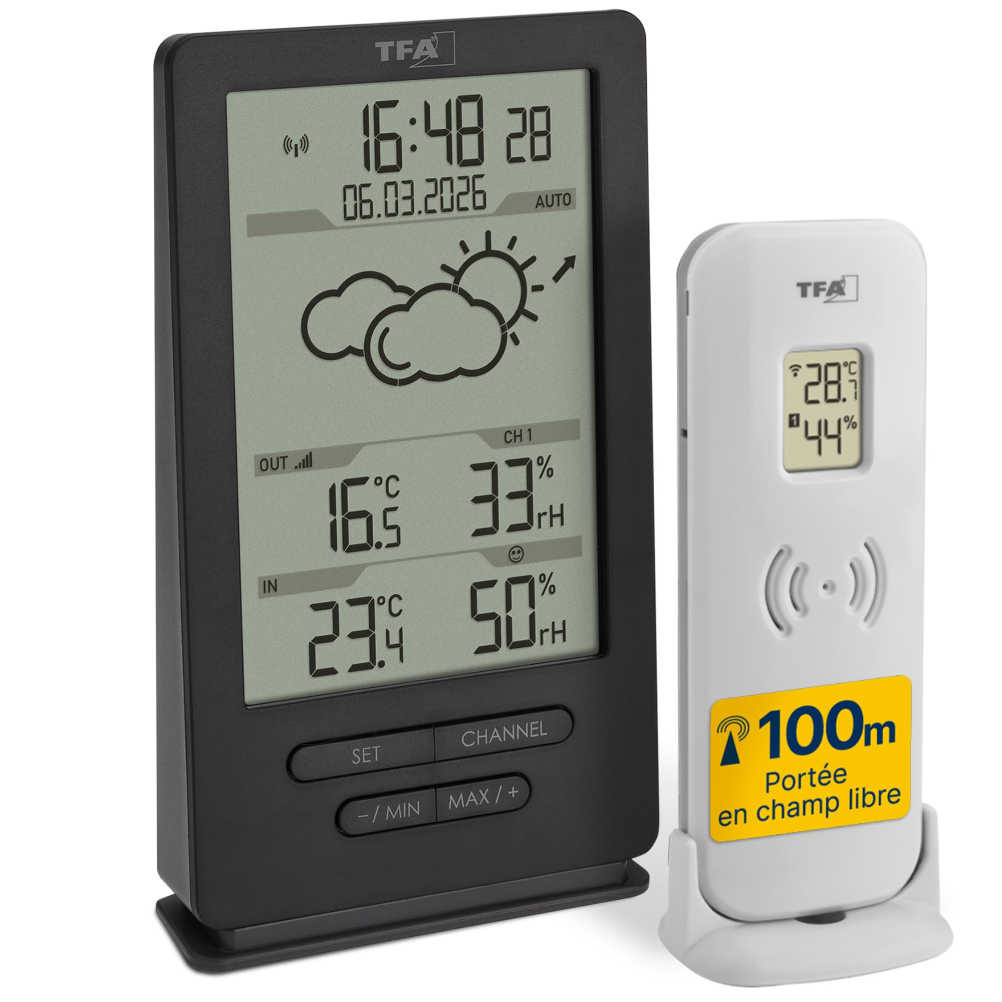TFA Dostmann Station météo sans fil Xena, 35.1162.10, température et humidité int./ext., avec prévisions météo, humidité dans maison, anthracite - 2