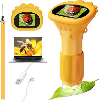4K 1000X Digital Microscope for Kids with 2.0" IPS Screen, Portable Handheld Toys with 2001000X Magnification Glass for Kids Age 3-12, STEM Educational Toy Birthday Gifts for Girls BoysYellow