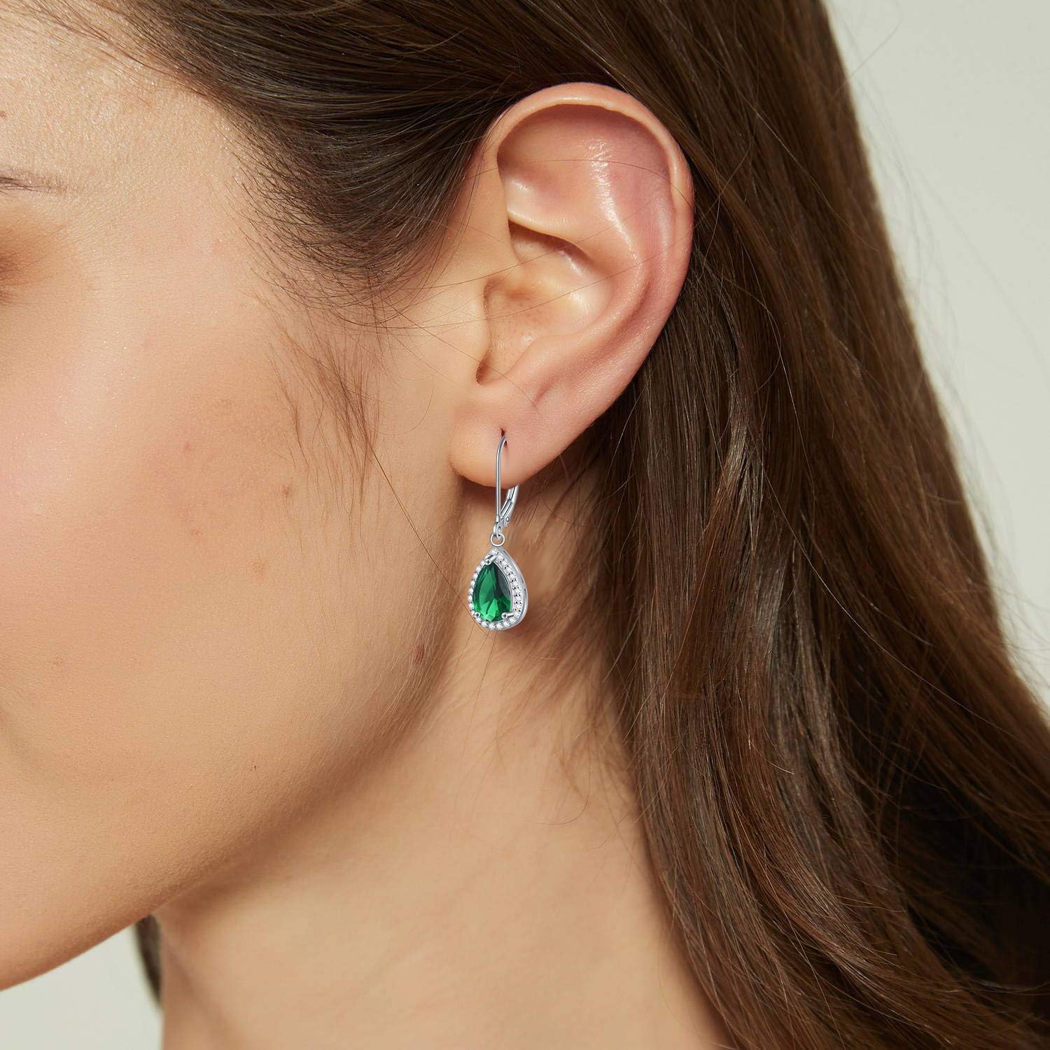 Rnivida 925 Sterling Silver Cubic Zirconia Pear Dangle Drop Earrings Teardrop Leverback Earring for Women - Image 5