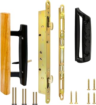 Sliding Glass Patio Door Handleset with Multi-Point Mortise Lock and Keeper Non-Keyed, 3-15/16" Hole Spacing, Black