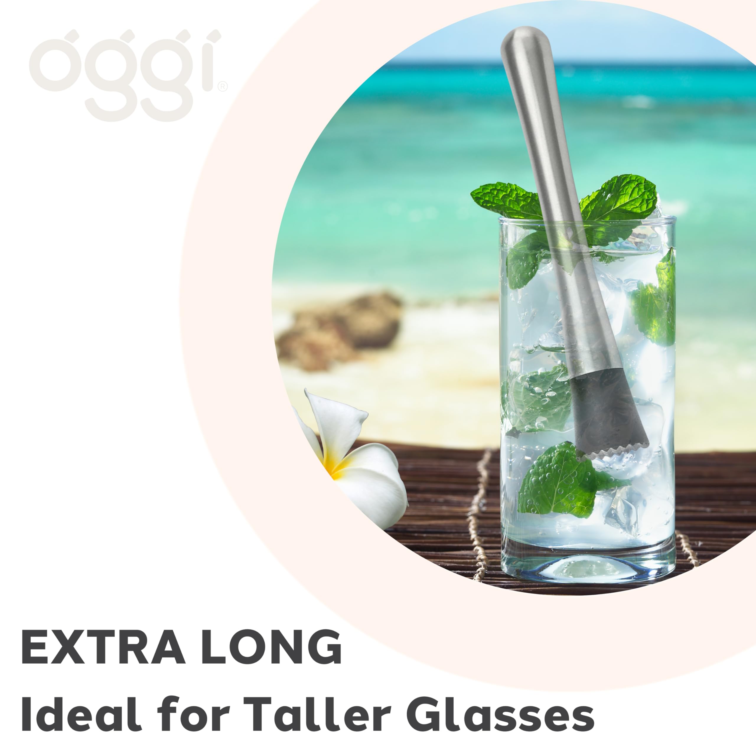 Oggi Cocktail Muddler, 9.5" / 24cm, Stainless Steel