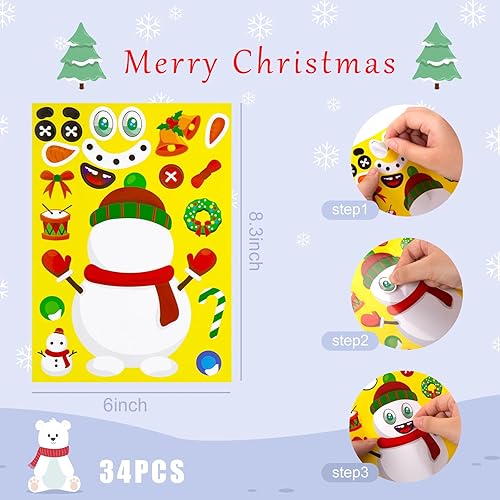 Miniatura 3 de POPLAY 34 calcomanías para Navidad, haz una cara, calcomanías navideñas para niños, manualidades, juegos de Navidad, actividades