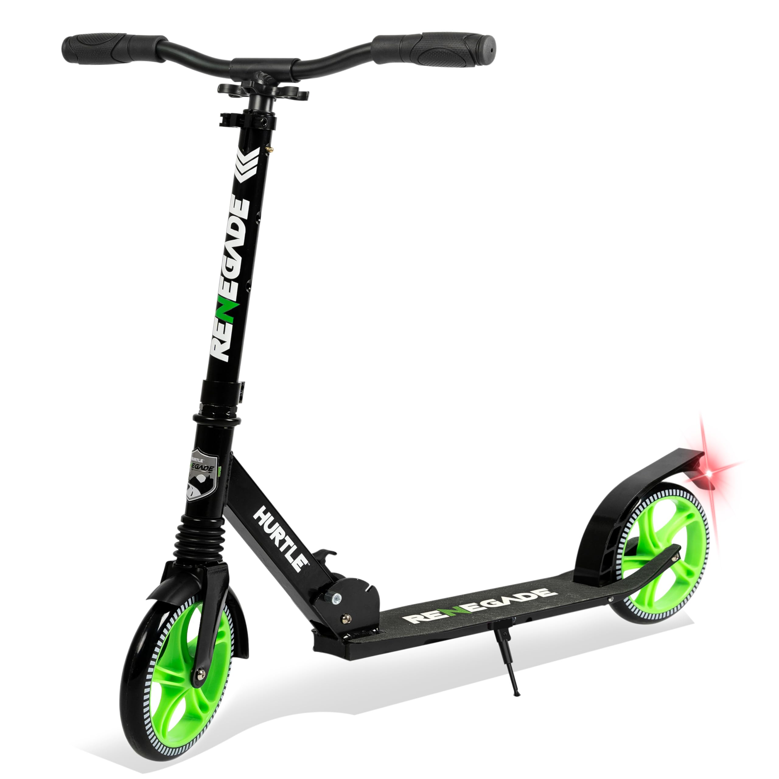 Hurtle Renegade Kick Scooter, 2 Wheel Folding Scooter for Kids, Teenagers & Adults, Adjustable T-Bar Handlebar, Alloy Anti-Slip Deck, Portable Design with Carrying Strap, Runner