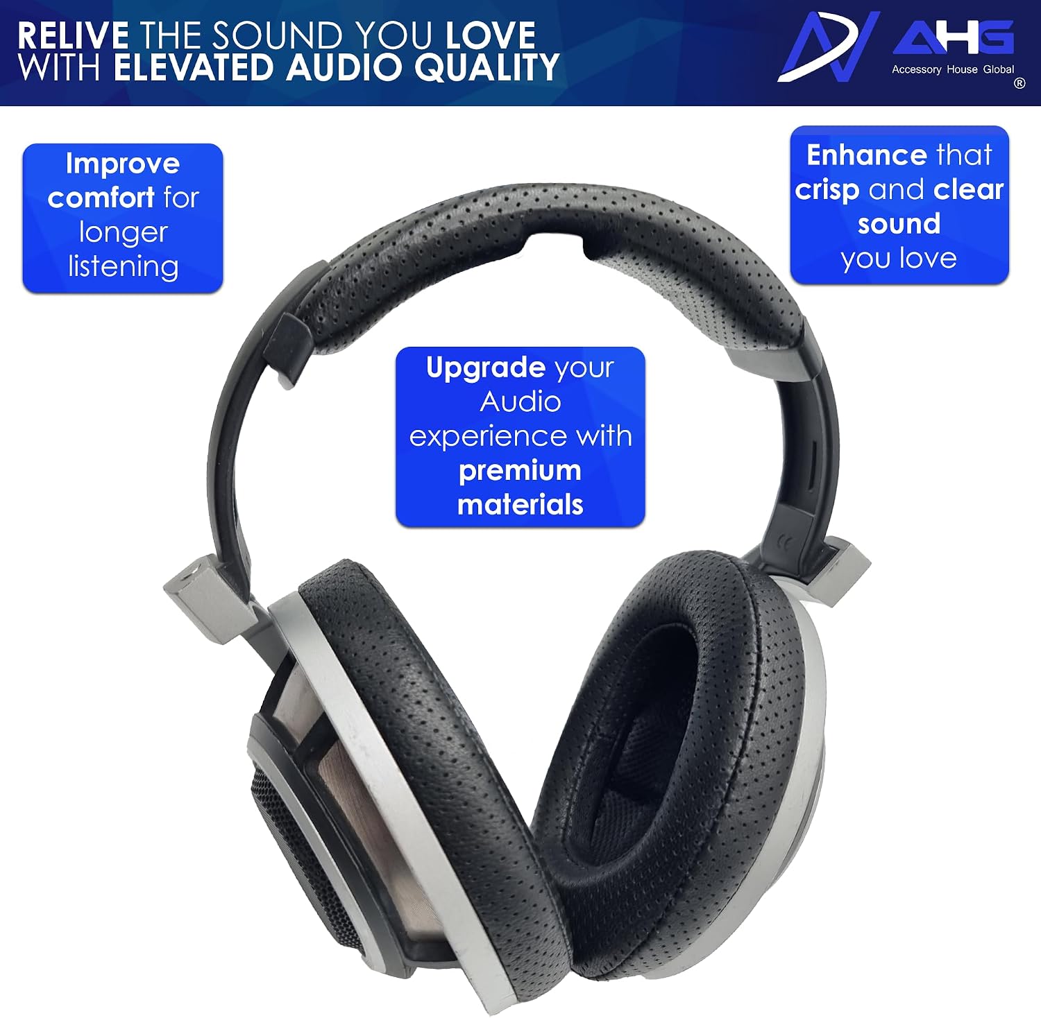 AHG Premium HD 8XX / HD 800S / HD 800 Ear Pads Cushions and Headband Compatible with Sennheiser HD800 / Sennheiser HD800S and Drop HD 8XX Headphones. Perforated Sheepskin/High-Density Foam/Durable
