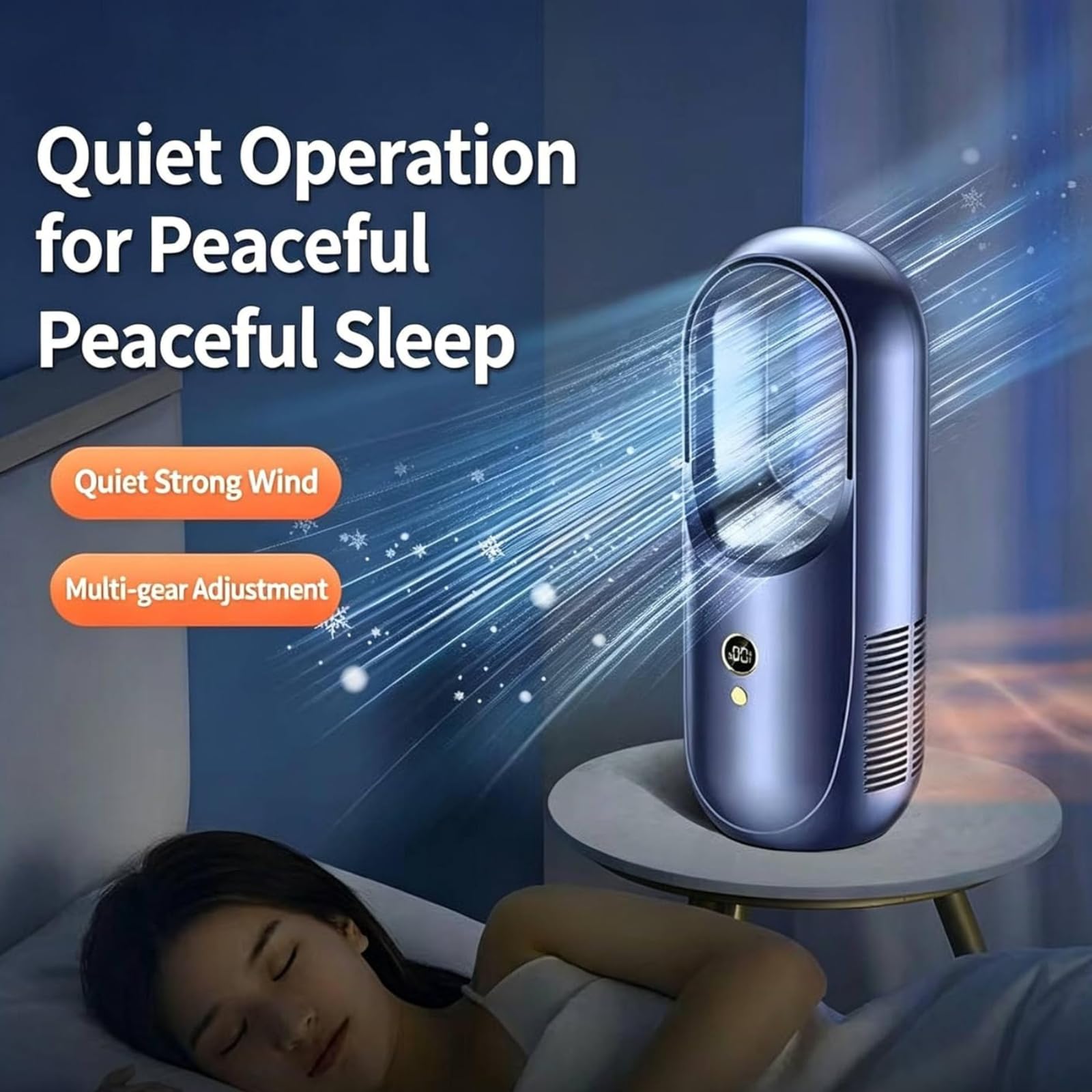 Ventilatore a torre senza pale, USB, silenzioso, oscillante, 6 velocità, 2000 mAh, ricaricabile, compatto, 13 x 30 cm, sicuro per casa, camera da letto, ufficio, dormitorio, cucina