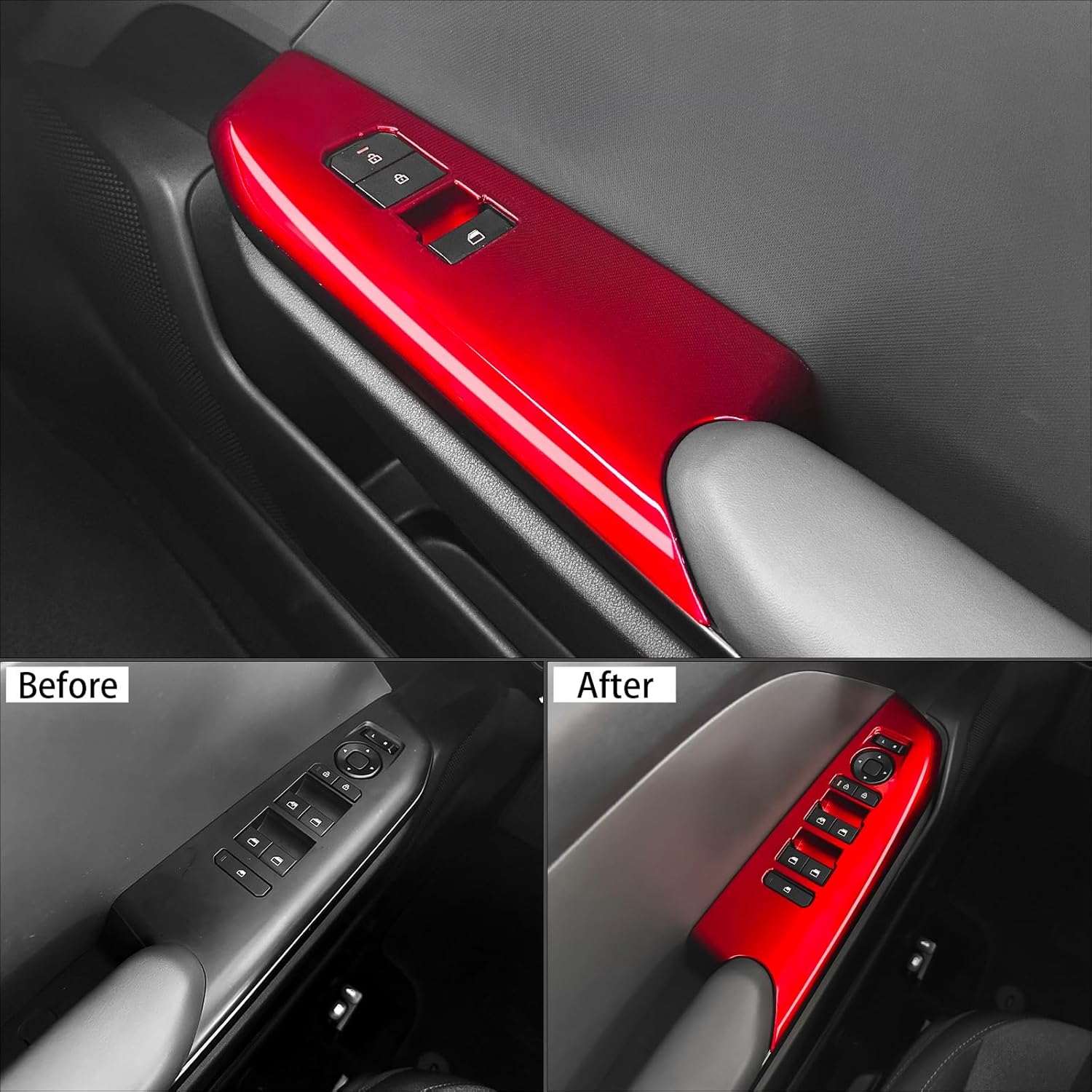 Car Interior Window Switch Panel Cover Side Door Glass Lock Control Button Cover Compatible with Kia K4 2025-2026 Accessories (Glossy Red Style)