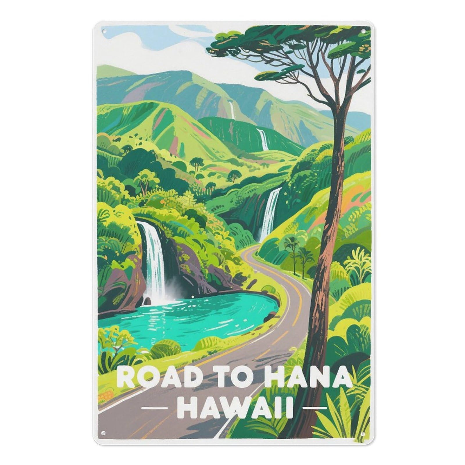 Road to Hawaii Retro Design Tin Painting Vintage Tin Sign 08x12inch(20x30cm) Wall Art for Home Office Bedroom Living Room Cafes Wall Decor