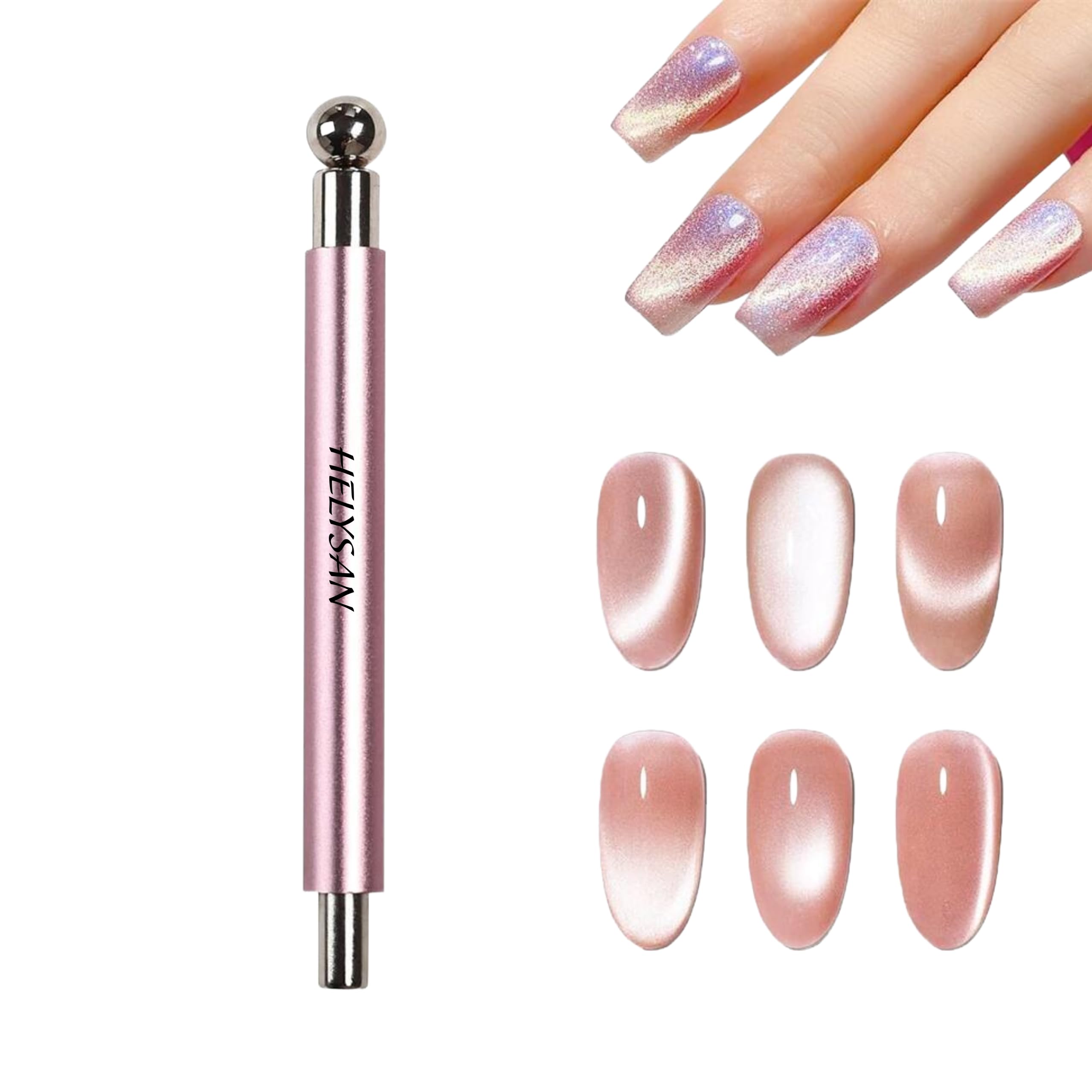 essentials double-head cat eye nail magnet tool with ball head, strong magnetic pen for cat eye gel polish, multifunctional nail art magnet for 3d effects, diy salon manicure accessories (multicolor)