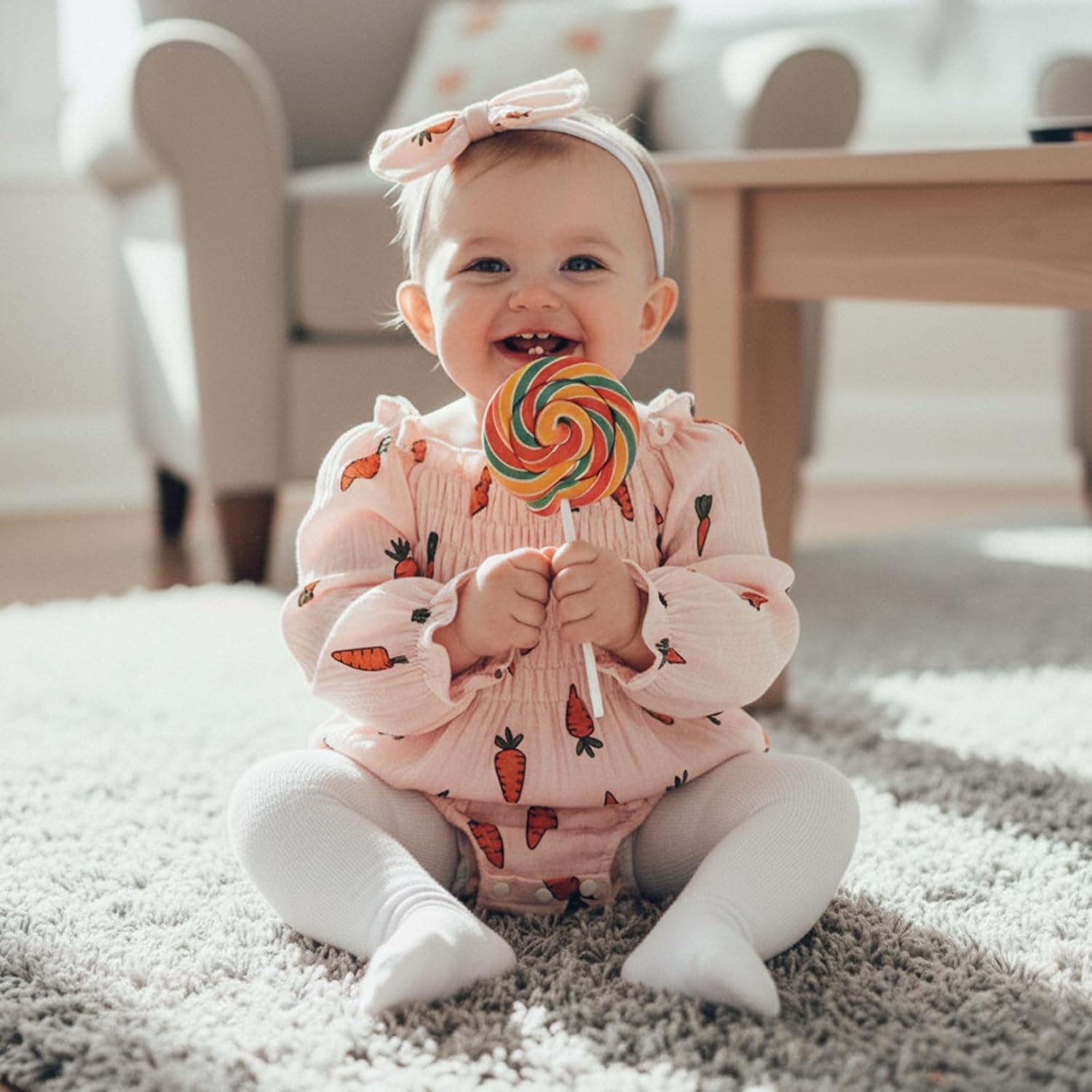 Baby Girl Easter St Patricks Day Outfit Newborn Girls Long Sleeve Ruched Carrot Print Romper with Headband 0-18M - Image 2