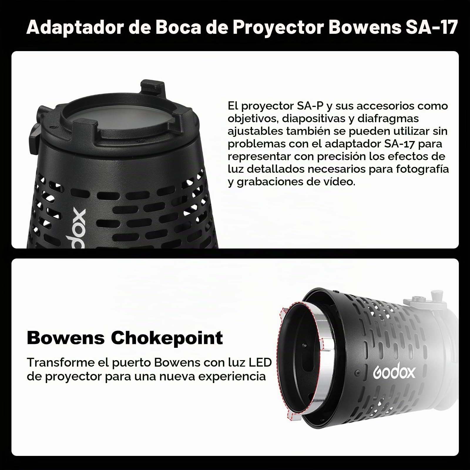 Godox SA-17 Snoot Ottico Bowens Conico Cilindro Focalizzatore Kit Con SA-P, SA-06, SA-05, SA-07, SA-11T e SA-11C per Luci Video LED Con Montaggio Godox SA-17 Snoot Ottico Bowens Conico Cilindro Focalizzatore Kit Con SA-P, SA-06, SA-05, SA-07, SA-11T e SA-11C per Luci Video LED Con Montaggio