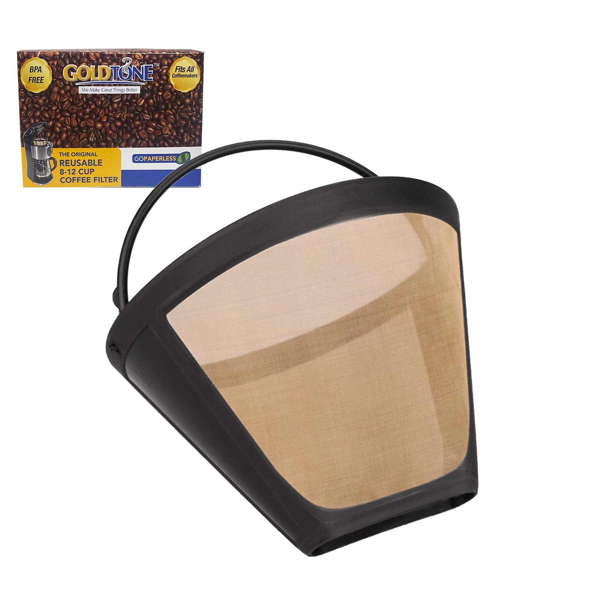 GOLDTONE Reusable 8-12 Cup #4 Cone Coffee Filter fits Boscare Coffee Makers and Brewers, BPA Free