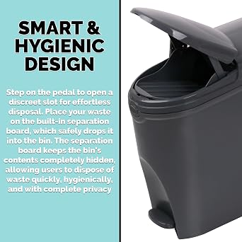 Sanitary Bin 20L & 200 Bin Liners - Slimline Washrooms Toilets Hygienic Disposal Pedal Container Bins for Female Ladies and Baby Hygiene Products - 20 litres Grey (4 Pack)