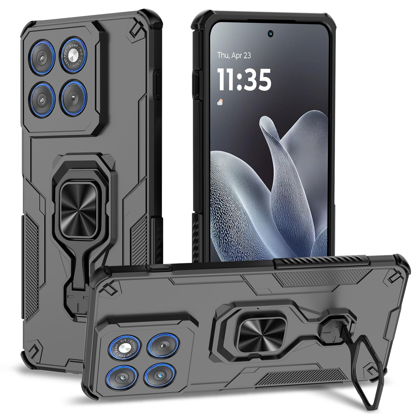 Funda para Samsung Galaxy A13 4G con Cristal Templado Protector Pantalla, Carcasa Antigolpes con Soporte anular metálico, Case Protectora de Grado Militar, Negro — view 280